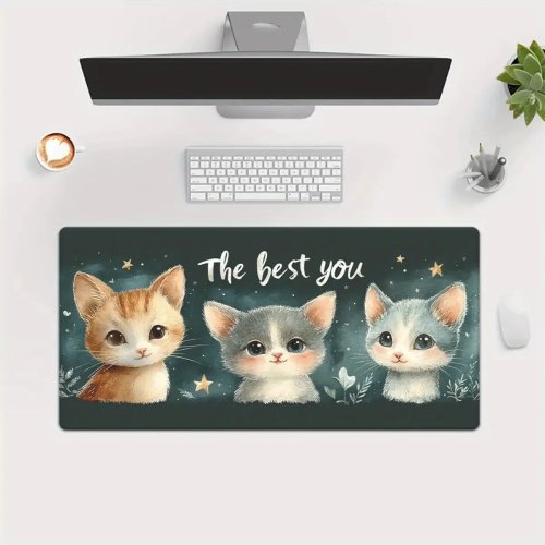 Tapete para escritorio XXL de hule con tres gatitos adorables – Alfombrilla para gaming de dibujos animados