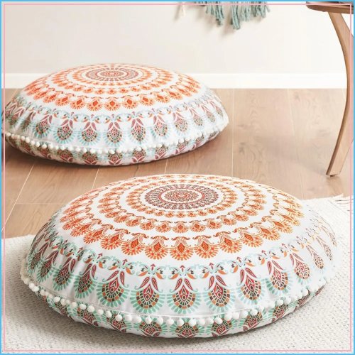 Set of 2 Large Boho Floor Pillows, 32 in (≈81 cm) Memory-Foam Meditation Cushions with Washable Mandala Covers — Coral