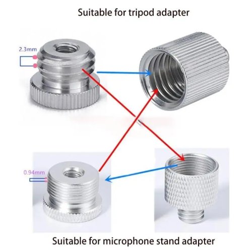 Adaptateur filetage 5/8\" mâle → 1/4\" femelle pour pied de micro vers trépied/caméra/moniteur