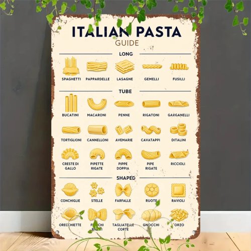 Retro Blechschild 2D im Vintage-Look – Italienische Pasta-Anleitung, Wanddekoration für Zuhause, Café, Bar, Garage & Garten