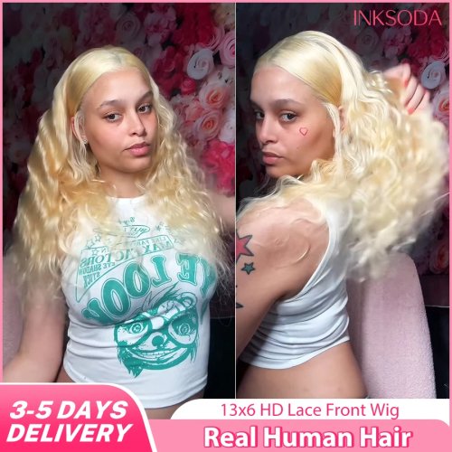 220% Density 16-38 Inch #613 Light Blonde Body Wave Frontal Wig with HD Transparent 13x6 13x4 Lace Front - Natural Human Hair Wig for Women Pre-Plucked