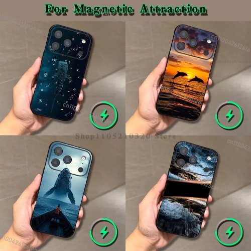 Casing MagSafe magnetik desain hiu & paus untuk iPhone 11-17 (Mini/Pro/Max/Plus) — kompatibel dengan pengisian nirkabel