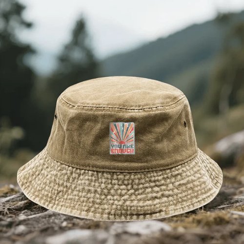 You Are Enough printed bucket hat — solid-color dad-style hat for hiking and outdoor activities