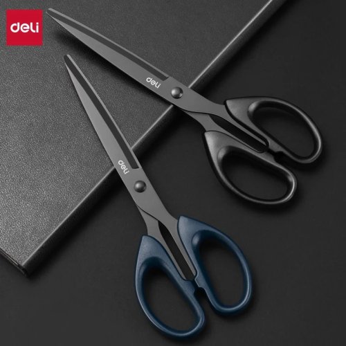 Tesoura de Escritório Profissional DELI 180mm Tesoura Pesada com Lâmina Preta, Ferramenta de Corte em Aço Inoxidável Afiada para Papel e Artesanato