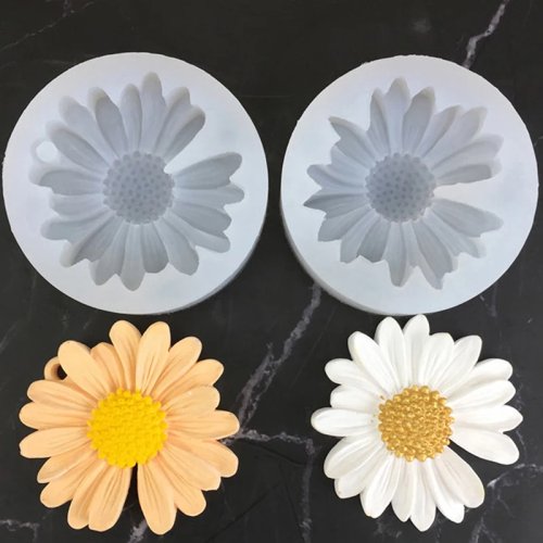 Molde de silicona flor margarita (manzanilla) con hueco — para resina, jabón, velas, dulces y glaseado; para ambientador de auto DIY