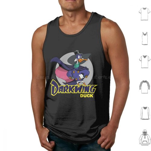 Top damski Darkwing Duck z bawełny, czarny z kreskówkowym nadrukiem, styl minimalistyczny