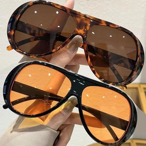 Óculos de sol oversized mulher - Armação grande retro, lente de peça única com degradé, armação espessa de luxo