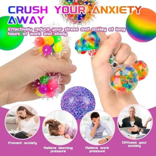 Set 6 mini pelotas squishy arcoíris antiestrés – Juguete fidget sensorial suave, no tóxico, para aliviar ansiedad, tamaño bolsillo, recuerdos para fiestas, para niños y adultos