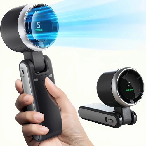 Ventilateur portable 3-en-1 Turbo, 5 vitesses, batterie 3600 mAh, écran digital, pliable, recharge USB/Type‑C