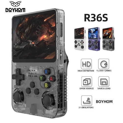 جهاز ألعاب محمول رجعي R36S 128 جيجابايت، شاشة IPS 3.5 بوصة، نظام لينكس، 64 جيجابايت ألعاب، مشغل فيديو جيبي