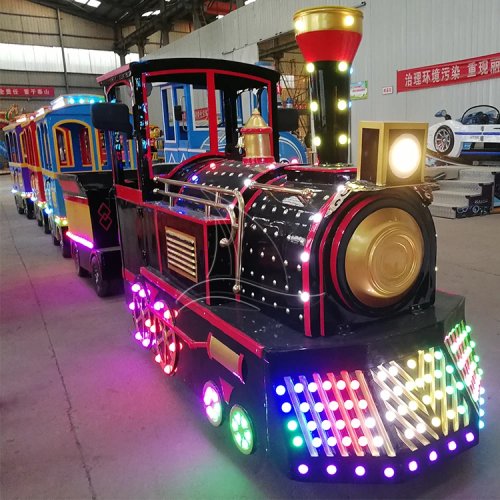 Tren eléctrico estilo vintage sin rieles para fiestas — pequeño tren montable para interior y exterior