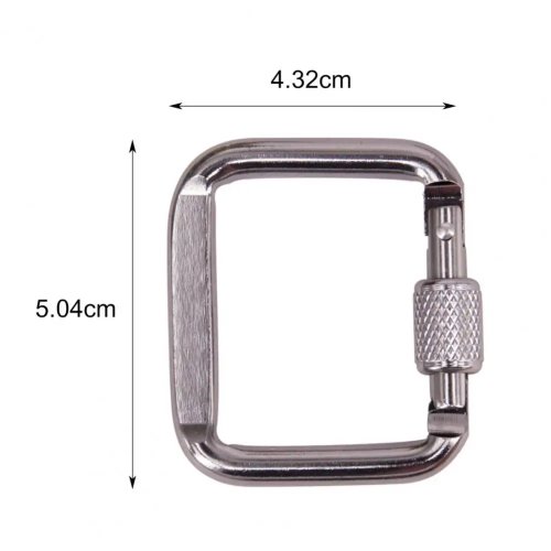 Móc carabiner nhôm 5 cm có chốt an toàn, mini vuông — móc treo nhanh đa năng cho cắm trại