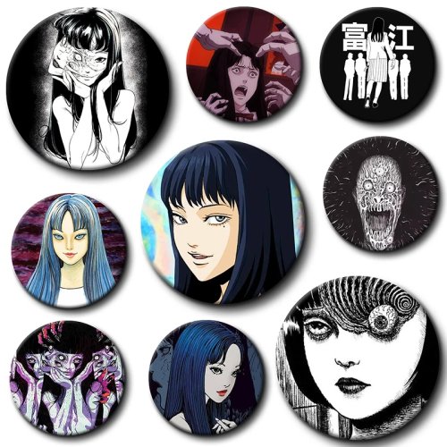 Pins botón anime Junji Ito (Tomie, Uzumaki) — Pins redondos artesanales, broches para mochila, accesorios y regalo