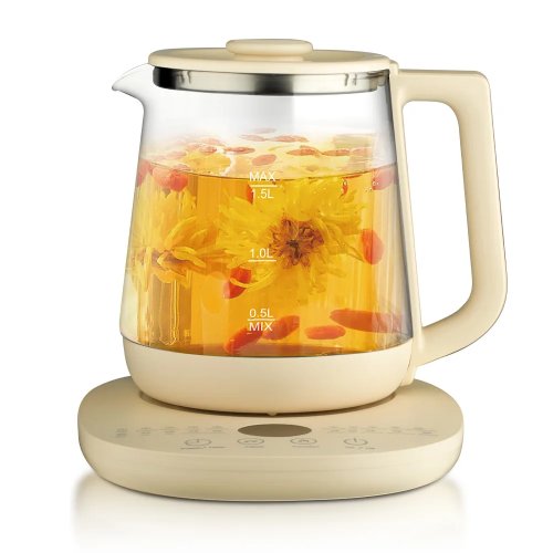 Bollitore elettrico in vetro 1,5 L — Pentola benessere multifunzione per tè, tisane e caffè, automatica