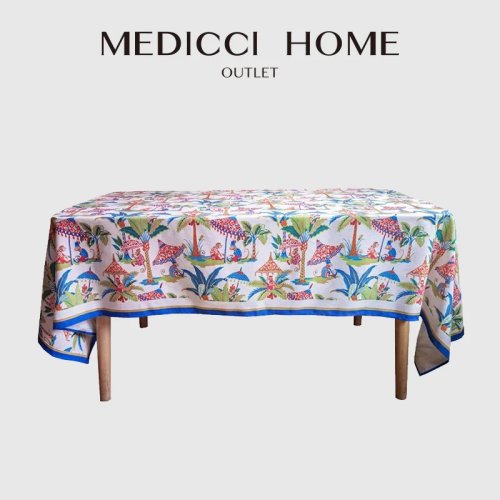 Mantel de mesa Medicci Home lujoso impermeable con textura de lino, estampado de mono con paraguas — para fiestas y banquetes