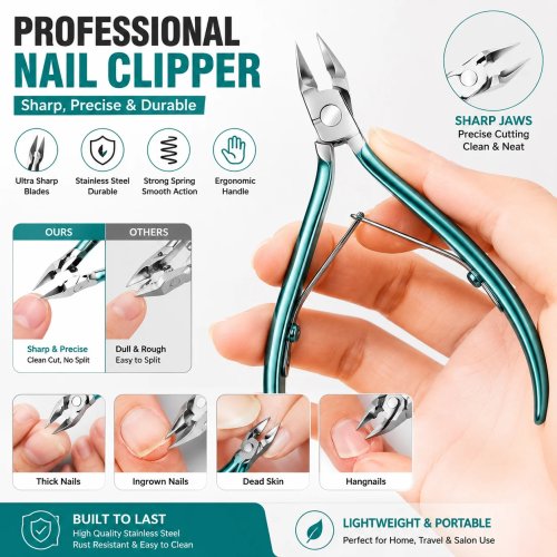Professionele teennagelknipper – brede opening, extra stevig roestvrij staal voor dikke en ingegroeide nagels, antislip handvat
