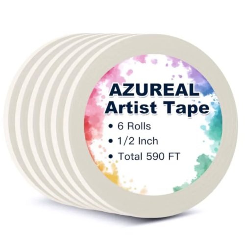 Artist tape 6-roll set — white watercolor masking tape for paper edges, 1/2 in (12.7 mm) × 590 ft (≈180 m), acid-free