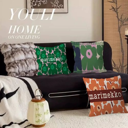 Marimekko Unikko Kissenhülle 45x45 cm – Blumenmuster, dekorativer Kissenbezug für Sofa, Bett, Auto und Büro