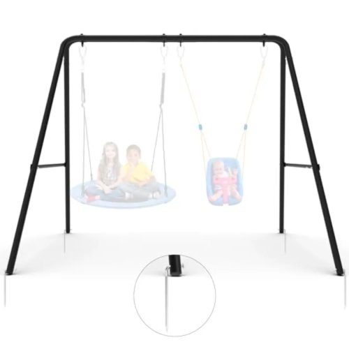 Struttura per altalena indoor/outdoor per adulti, metallo spesso nero, portata 200 kg (440 lb), picchetti di ancoraggio inclusi