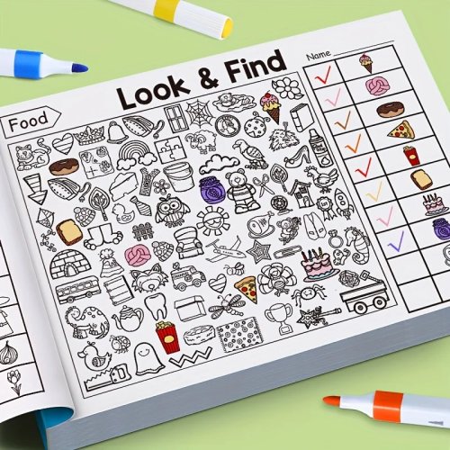 Children's Hidden Objects Coloring Book - 100+ Find & Color Pages - Interactive Activity Workbook for School, Home, Travel - Educational Puzzle Book