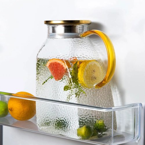 Glazen karaf 1,8 L met deksel, schenktuit en handvat - waterkan voor de koelkast
