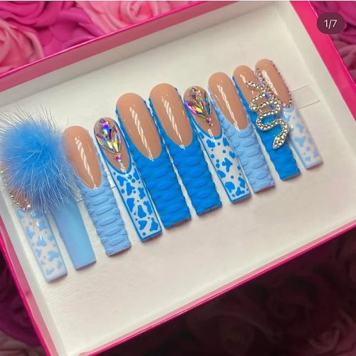 Uñas postizas press-on XXXL hechas a mano — estilo Y2K con glitter y strass, acrílico grueso reutilizable, incluye pegamento