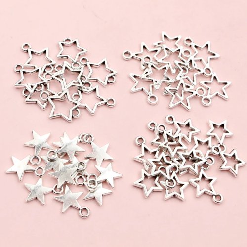 100 pcs Small Star Charm Pendants Antique Silver Alloy for DIY Jewelry – Charms for Earrings, Bracelets, Necklaces