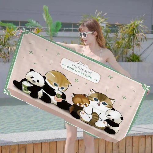 Asciugamano bagno e mare Mofusand con gatto in microfibra per bambine/bambini — morbido, assorbente, traspirante