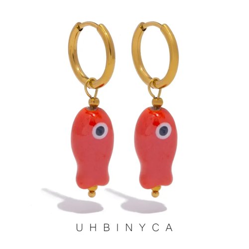 Pendientes de pez en cerámica y acero inoxidable para mujer — colgante colorido estilo 'dopamine' de verano, hipoalergénicos, regalo
