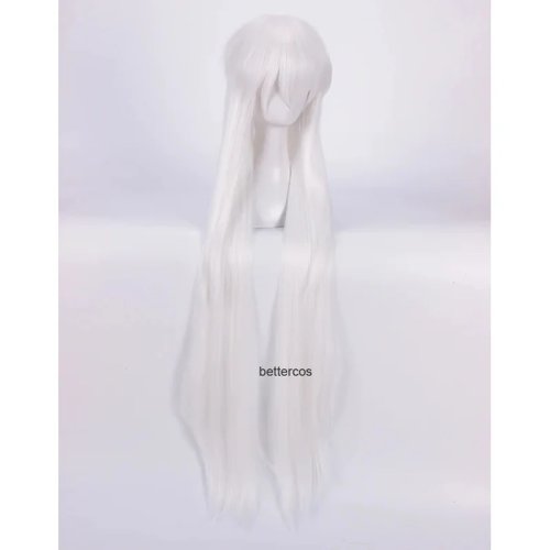 Wig Cosplay Sesshoumaru (Inuyasha) 100cm Putih, Rambut Sintetis Tahan Panas + Topi Wig