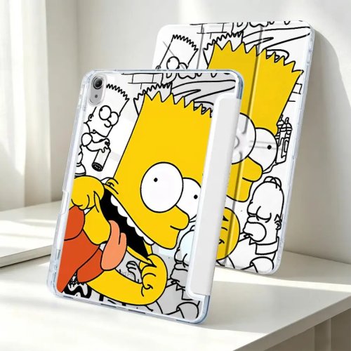 Sarung tablet motif Simpsons (gaya anime) dengan slot pena untuk Samsung Galaxy Tab S10 Lite/S8/S9 Plus/A11/S7 FE/A9 Plus/A8