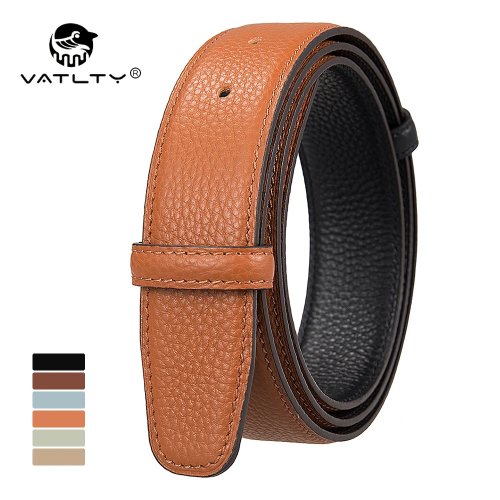 Men's Reversible Cowhide Two-Tone Leather Belt Strap 34mm – No Buckle