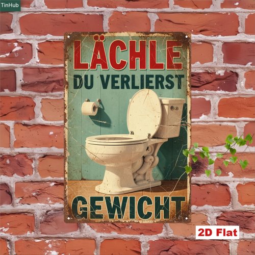 Retro Metal Wall Sign 'With a Smile You're Losing Weight' – 20×30 cm (7.87×11.81 in) Iron Plaque, Vintage German Slogan, Bathroom/Toilet Home Decor