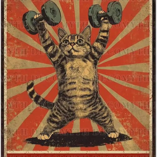 Cartel metálico vintage de gato – Decoración de pared retro con texto «El tiempo con los gatos y el gimnasio nunca se desperdicia»