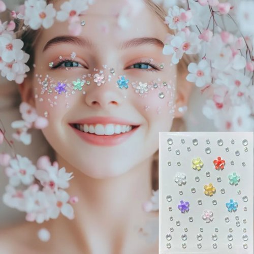 Pegatinas faciales Aurora holográficas en forma de mariposa con strass - Autoadhesivas para ojos, frente y maquillaje de fiesta