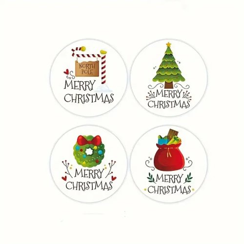 2026 Merry Christmas Round Stickers – North Pole wreath & tree seal labels, self-adhesive holiday stickers for gift bags, envelopes and party packaging