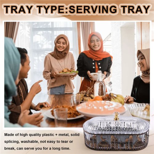 Bộ 2 khay Ramadan có nắp – khay đựng bánh kẹo, trái cây khô và đồ ăn vặt, dùng để trình bày, bảo quản và trang trí bàn