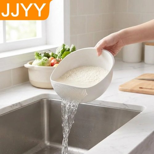 Saringan Dapur Plastik dengan Gagang - Mangkuk Peniris Beras, Tiriskan Wastafel, Alat Masak