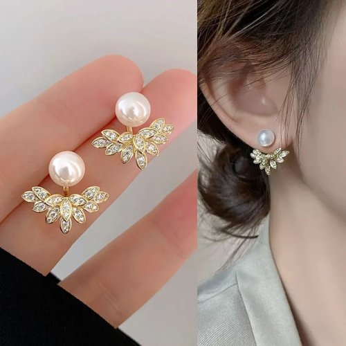 925 Sterling Silber Ohrhänger – Kristall-Blütenblatt-Design, koreanischer Stil mit Perlenakzent, Stecker, Damenschmuck, Geschenk
