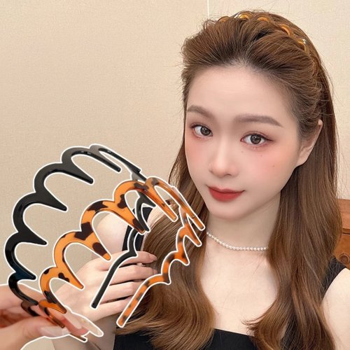 Tiara Coreana de Resina Castanha com Dentes Ondulados para Mulher - Pente Zigzag