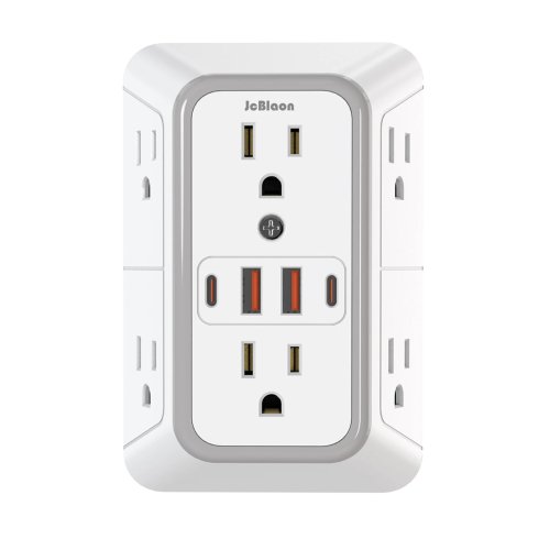 US‑Steckdosenleiste — 6 AC‑Steckdosen + 4 USB‑Ports (2× USB‑C), Überspannungsschutz, Schnellladefunktion
