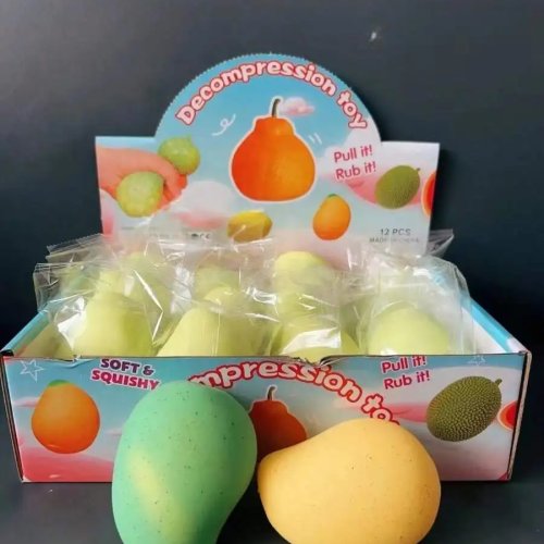 Squishy de mango que cambia de color con el calor (amarillo → verde) — súper suave, recuperación lenta, juguete antiestrés