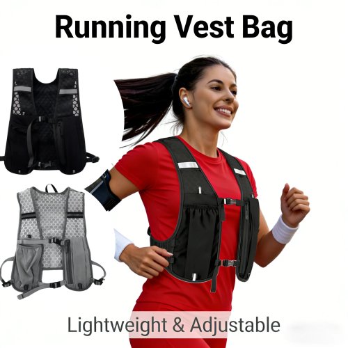 Gilet de running léger réfléchissant avec poche d'hydratation poitrine et poche pour téléphone – vélo & outdoor
