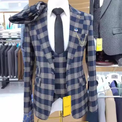 Traje de hombre a cuadros 3 piezas Slim Fit – Americana, chaleco y pantalón – Para boda o baile de graduación (2025)
