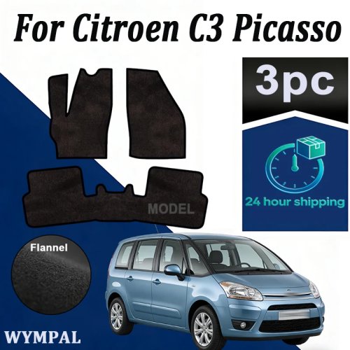 Bộ thảm lót sàn nhung nylon cho Citroën C3 Picasso (2008–2017) – Đen