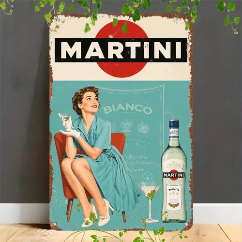 Tấm kim loại phẳng retro 2D - Biển Vintage Martini Bianco trang trí nhà, ga ra, quán cà phê, quán bar và vườn