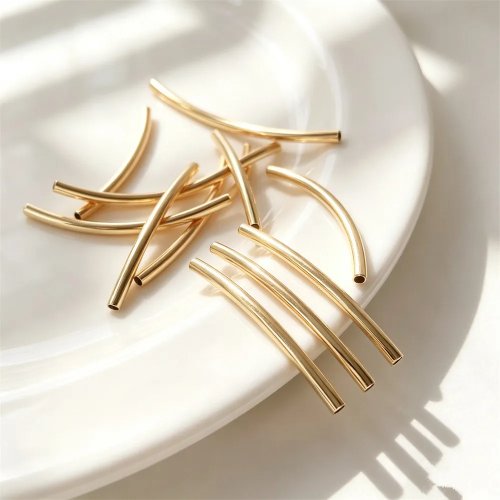 ปลายท่อทองเหลืองชุบทอง 14K โค้งยาวกลม สำหรับทำเครื่องประดับ DIY สร้อยข้อมือ