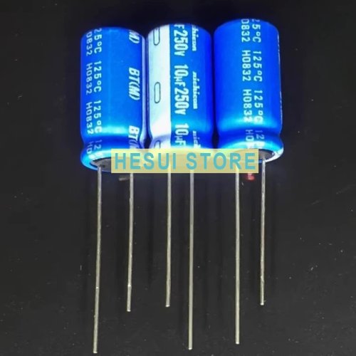 Nichicon elektrolytische condensator 10 µF 250 V, 10×20 mm, 125 °C hoogtemperatuur