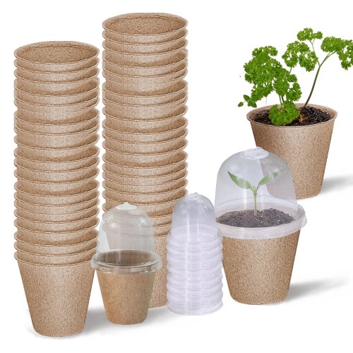 Macetas biodegradables 140×80 mm con tapa — Bandejas/vasos para germinar y cultivar plantones