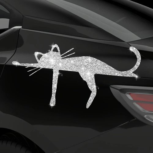 Autocolante gato refletor impermeável efeito jateado J-6665 — adesivo gato deitado para vidros e carroçaria